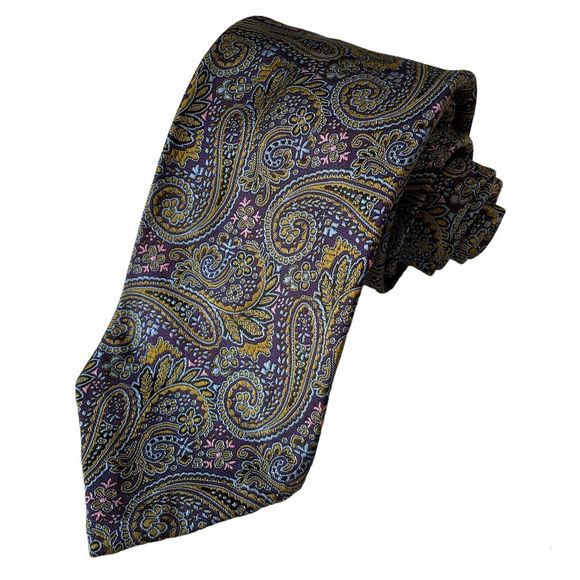 Robert Talbott Seven Fold Tie NWOT Purple Gold Blue Paisley #2/40.